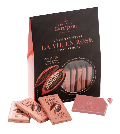 Caixa com 12 mini tabletes de chocolate rosa/ruby 108g
